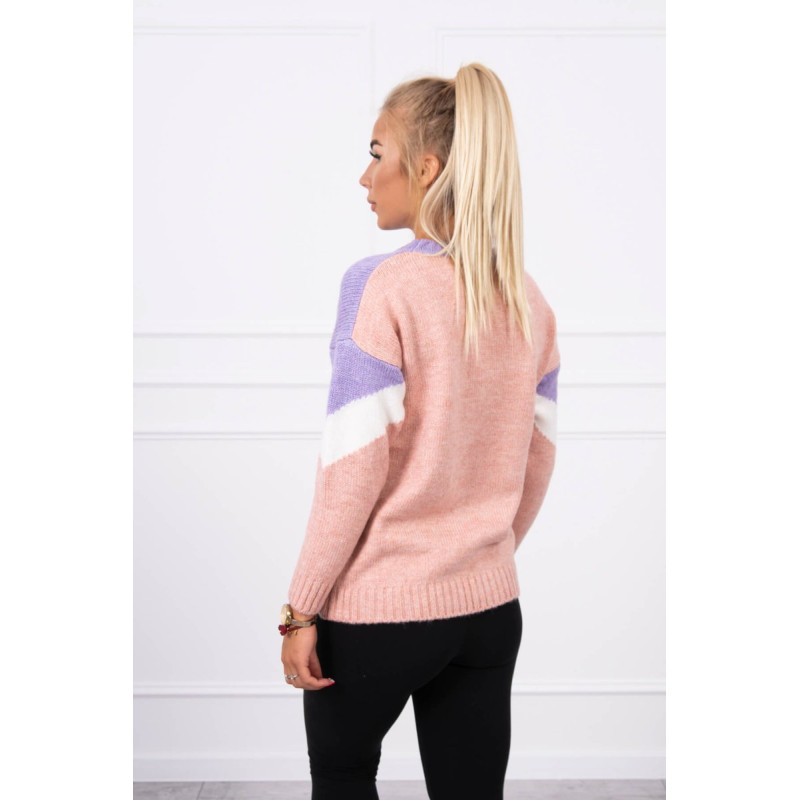 Sweter w geometryczne wzory fioletowy+pudrowy róż 2