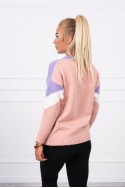Sweter w geometryczne wzory fioletowy+pudrowy róż