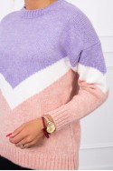 Sweter w geometryczne wzory fioletowy+pudrowy róż