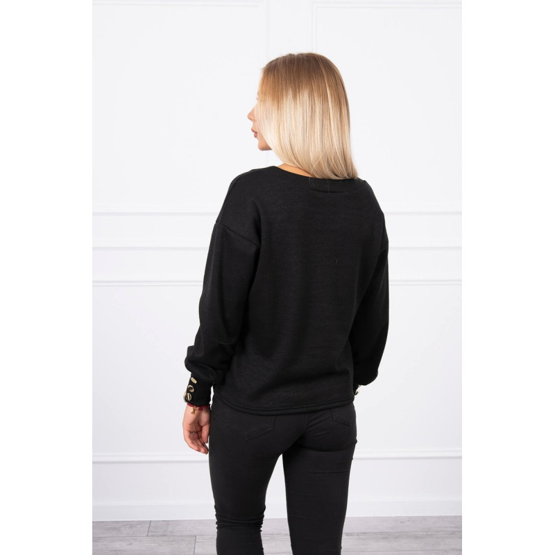 Bluzka z ozdobnymi guzikami na rękawie czarna 2