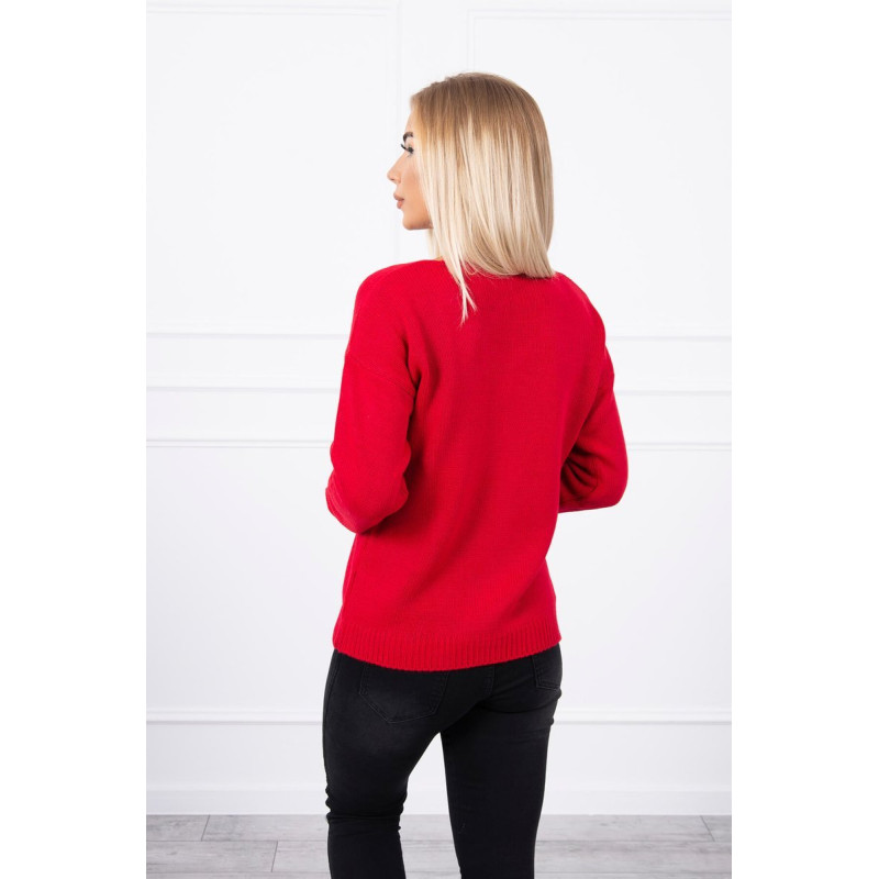 Sweter z dekoltem V czerwony 2