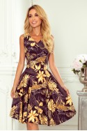  114-13 Flared dress - heart-shaped neckline - Golden leaves 