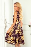  114-13 Flared dress - heart-shaped neckline - Golden leaves 