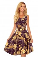  114-13 Flared dress - heart-shaped neckline - Golden leaves 