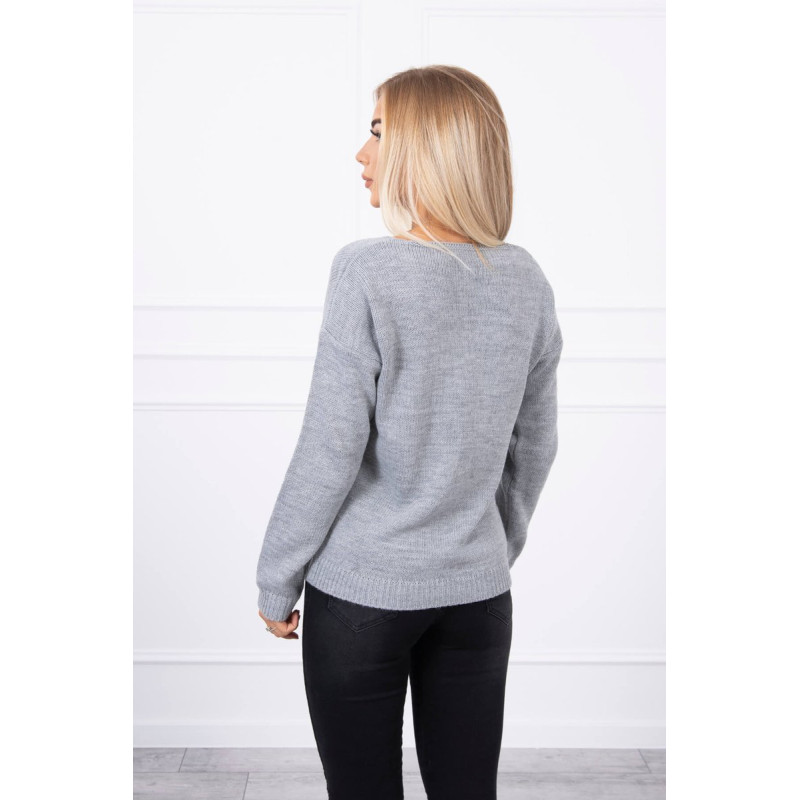Sweter z dekoltem V szary 2