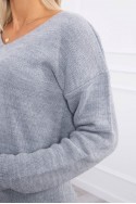 Sweter z dekoltem V szary