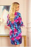  323-1 Comfortable OVERSIZE dress - blue and pink flowers 