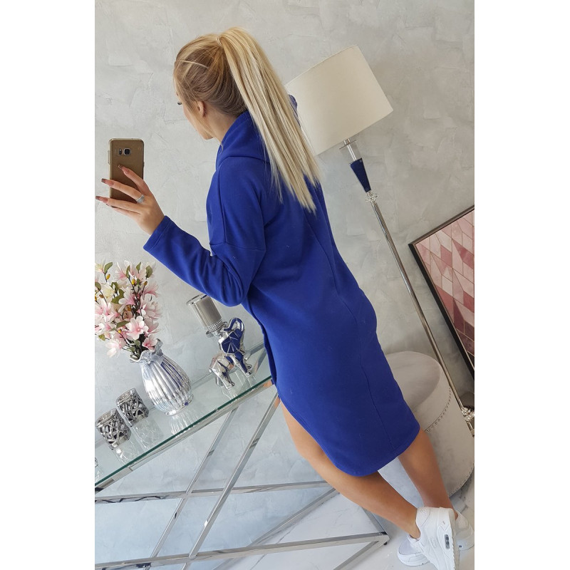 Sukienka z kapturem i rozcięciem na boku chabrowa 2