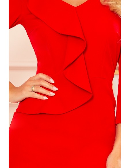  327-2 Elegant dress with a frill and neckline - red 