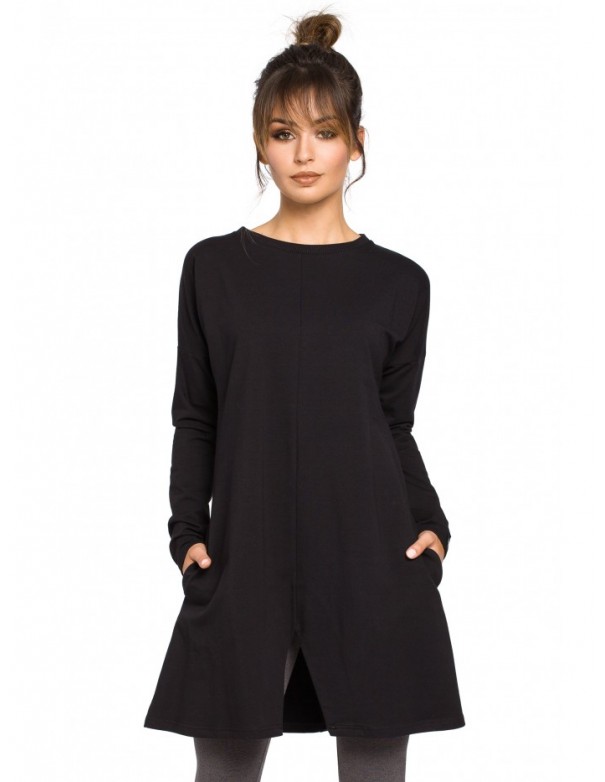 B042 Tunic with a front split - black