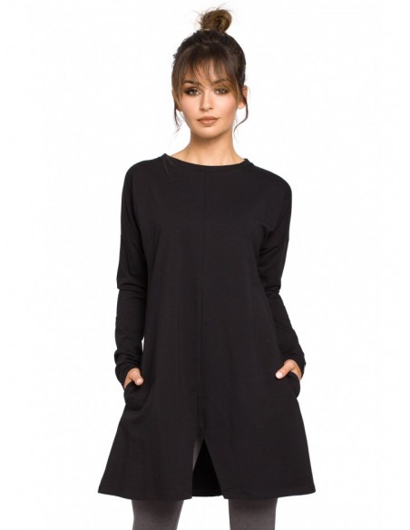 B042 Tunic with a front split - black