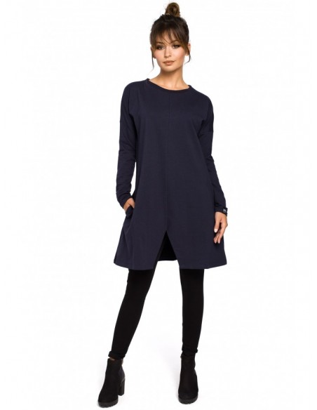 B042 Tunic with a front split - navy blue