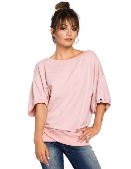 B048 Oversized blouse with a wrap detail - powder