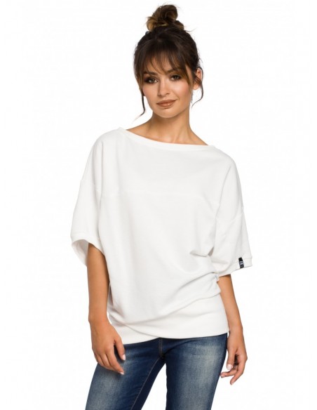 B048 Oversized blouse with a wrap detail - ecru