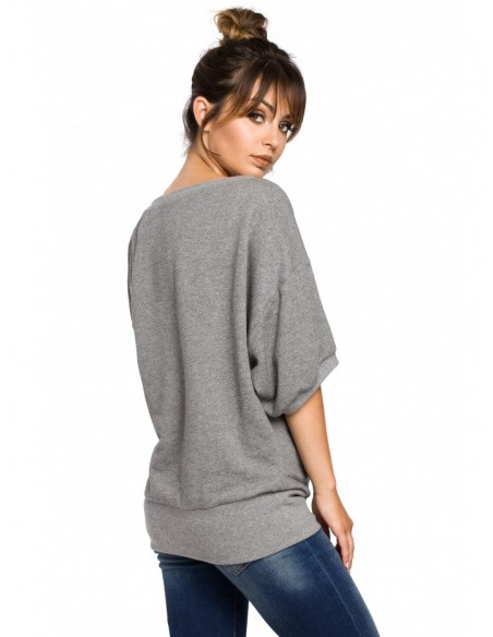 B048 Oversized blouse with a wrap detail - grey