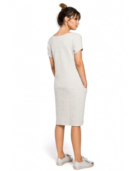 B050 Midi dress with in-seam pockets - light grey