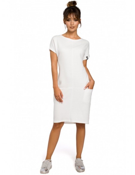 B050 Midi dress with in-seam pockets - ecru