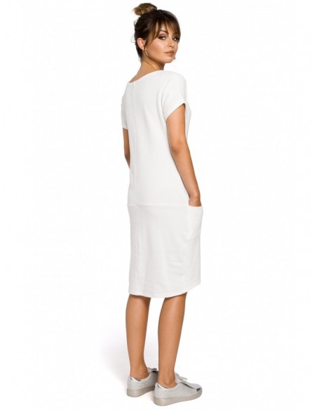 B050 Midi dress with in-seam pockets - ecru