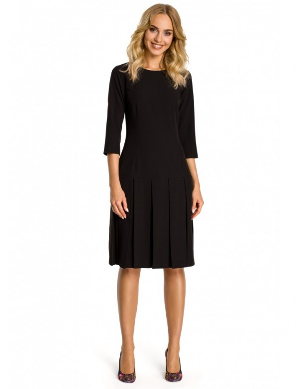 M336 Drop waist dress with pleats - black