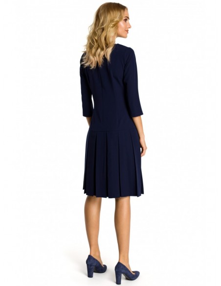 M336 Drop waist dress with pleats - navy blue