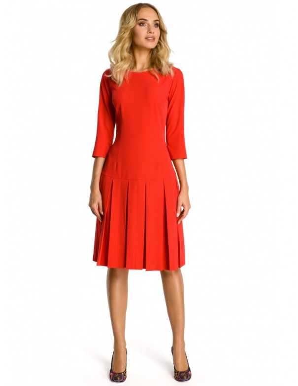 M336 Drop waist dress with pleats - red
