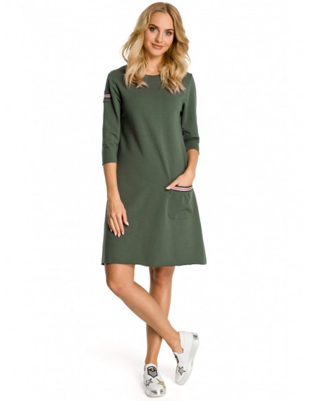 M343 Trapeze dress with stripe detailing - military green