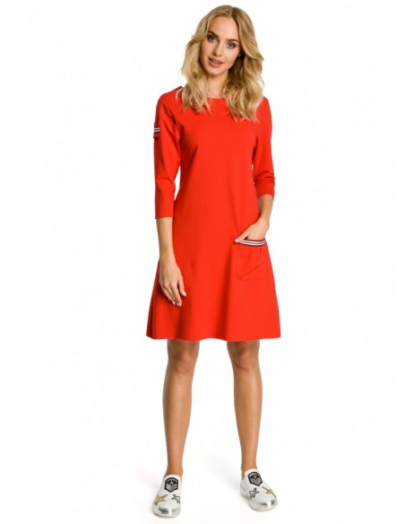 M343 Trapeze dress with stripe detailing - red