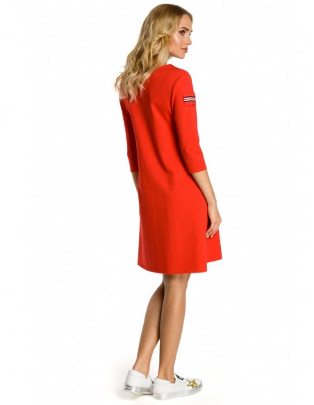 M343 Trapeze dress with stripe detailing - red