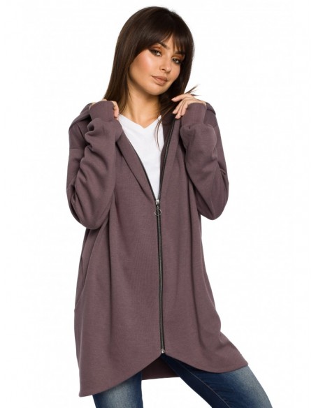 B054 Zip through oversized hoodie - brown