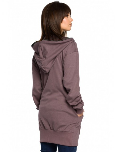 B054 Zip through oversized hoodie - brown