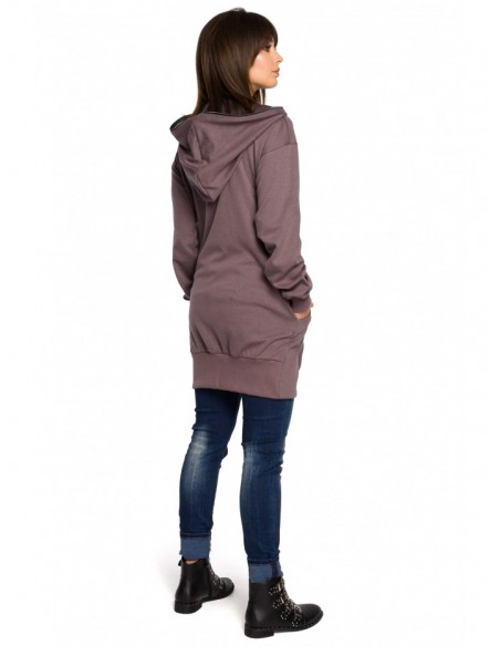 B054 Zip through oversized hoodie - brown