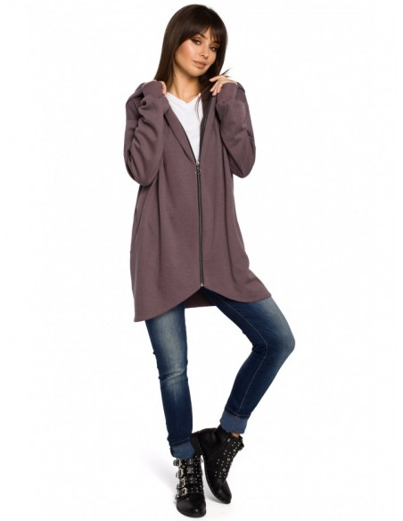 B054 Zip through oversized hoodie - brown