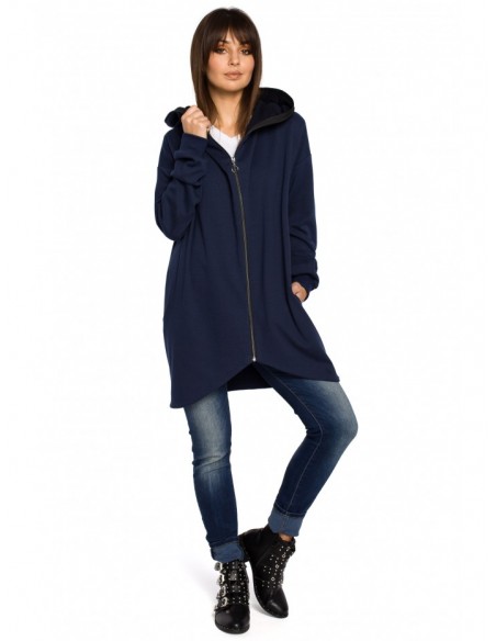 B054 Zip through oversized hoodie - navy blue