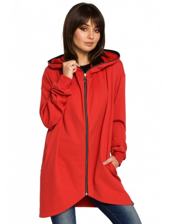 B054 Zip through oversized hoodie - red