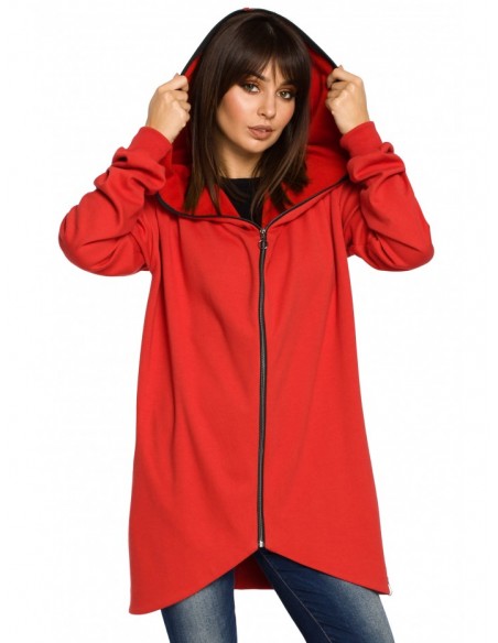 B054 Zip through oversized hoodie - red