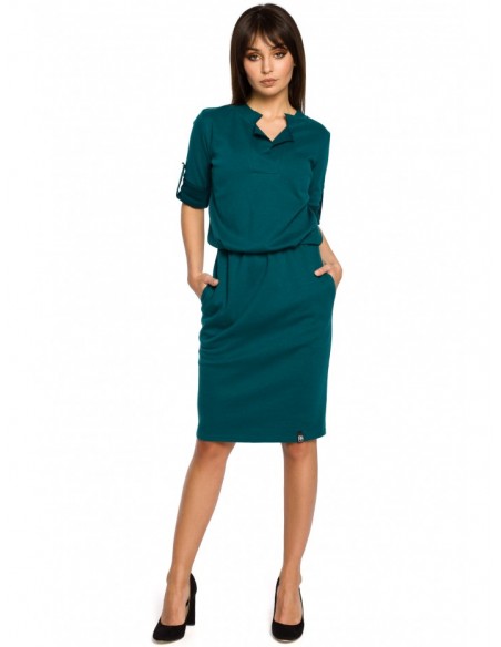 B056 Shirt style knit dress - green