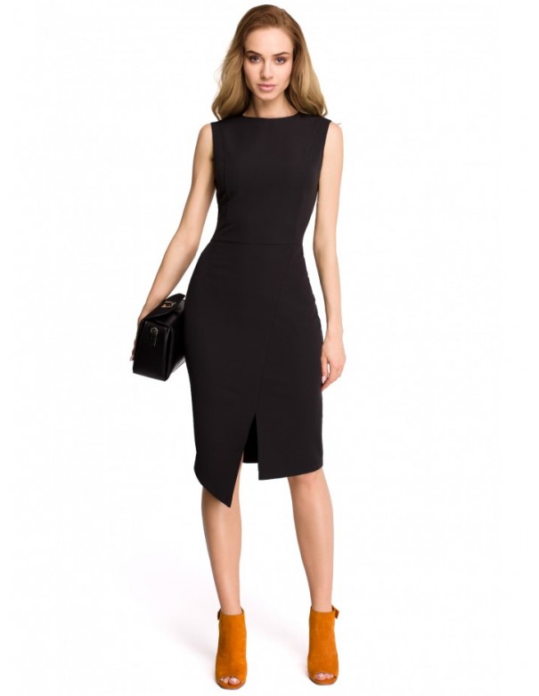 S105 Faux-wrap sleeveless dress - black