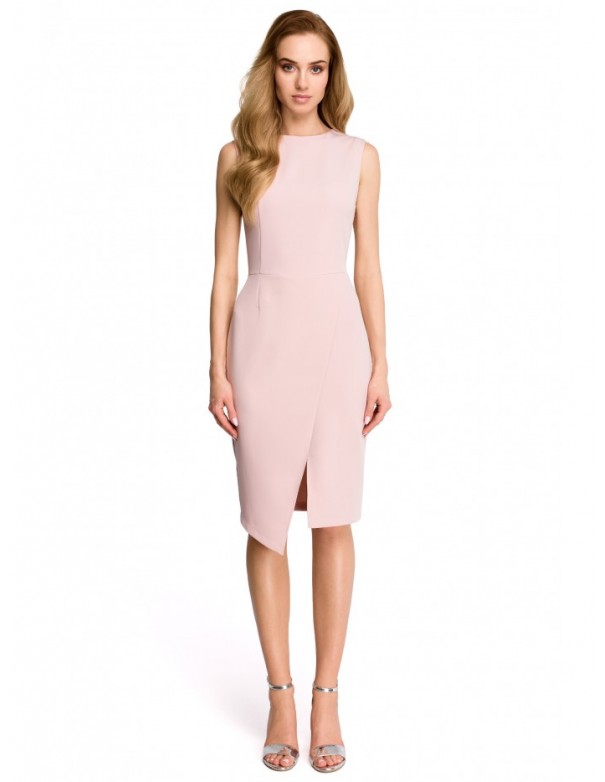 S105 Faux-wrap sleeveless dress - powder