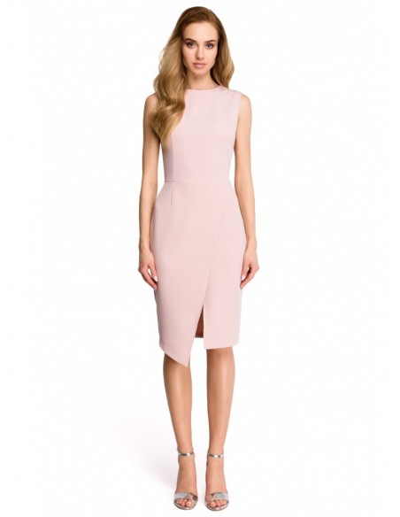 S105 Faux-wrap sleeveless dress - powder