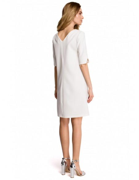 S113 Minimalist dress with back v-neck - ecru