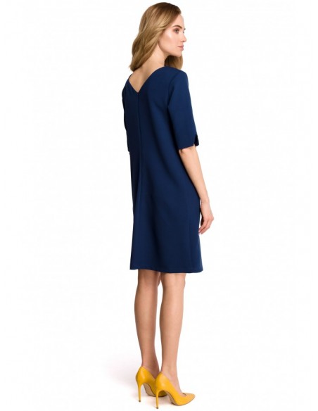 S113 Minimalist dress with back v-neck - navy blue