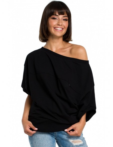 B079 Oversized blouse with a wrap detail - black