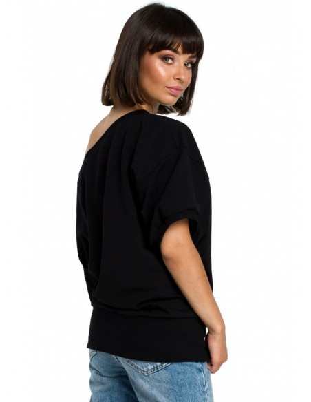 B079 Oversized blouse with a wrap detail - black