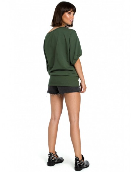 B079 Oversized blouse with a wrap detail - military green