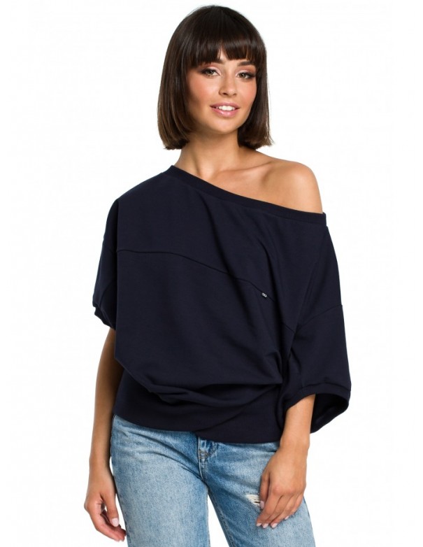B079 Oversized blouse with a wrap detail - navy blue