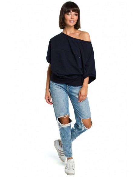 B079 Oversized blouse with a wrap detail - navy blue