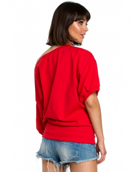 B079 Oversized blouse with a wrap detail - red
