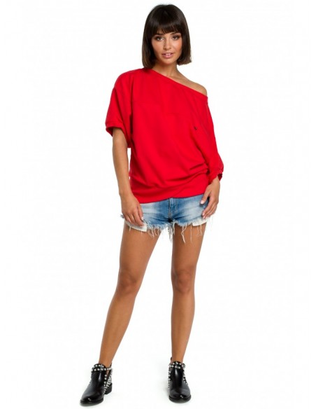 B079 Oversized blouse with a wrap detail - red