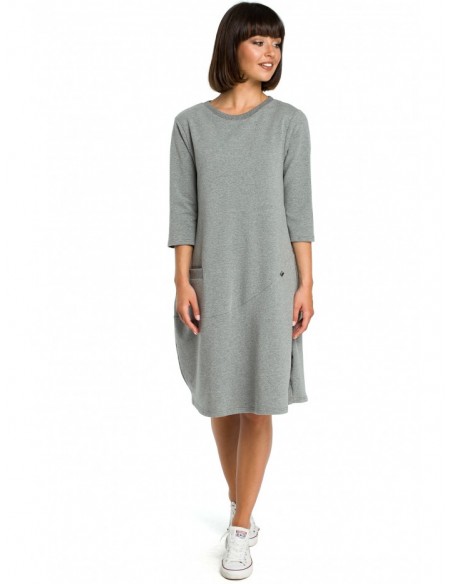 B083 Oversized dress with a front pocket - grey