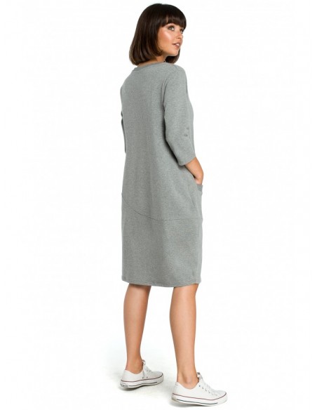 B083 Oversized dress with a front pocket - grey
